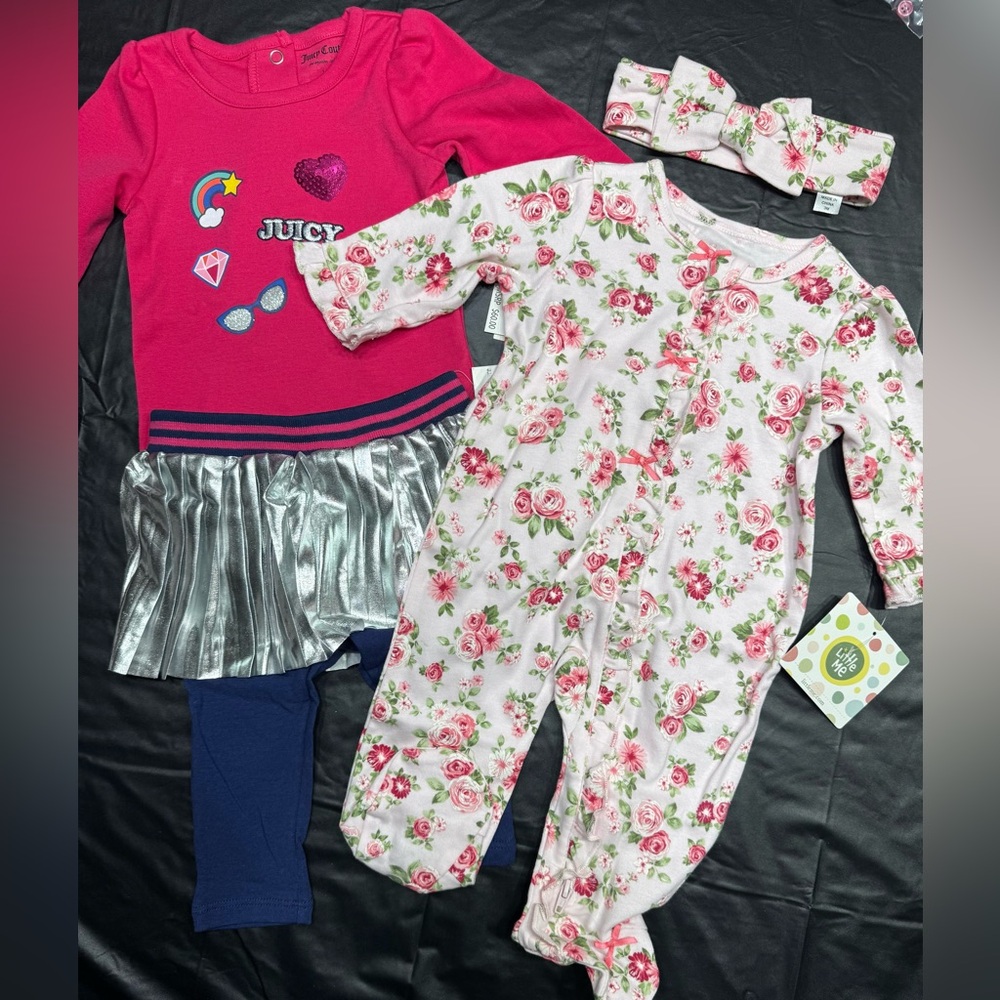 Bundle! Juicy Couture Pink and Silver Kids Matching Set and a flowered one piece